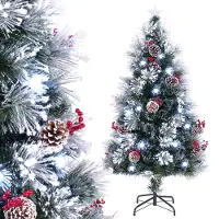 Costway Albero di Natale floccato 150 cm, Albero di Natale artificiale con 170 punte di rami ago di pino e 49 luci LED