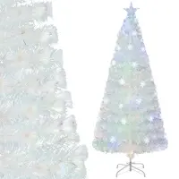 Costway Albero di Natale pre-illuminato in fibra ottica, Albero Natale artificiale con foglie iridescenti luci LED 180cm