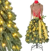 Costway 150 cm Albero di Natale artificiale con manichino pre-illuminato, Albero di Natale a forma di abito con 248 punte di rami