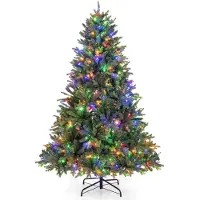 Costway Albero di Natale pre-illuminato con cerniera 844 punte di ramo luci LED multi-colori, Albero di Natale 180cm