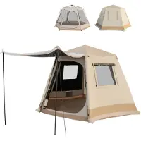 Costway Tenda da campeggio pieghevole con supporto automatico telo antipioggia e antivento, Tenda a doppio strato 330x270x200cm