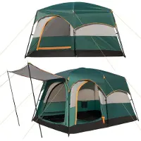 Costway Tenda da campeggio a 6 posti con divisorio telo antipioggia borsa, Tenda a doppio strato impermeabile 323x211x189cm Verde