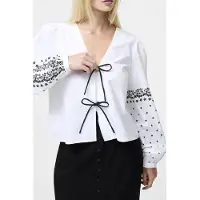 French Connection Cambria Cott Floral Tie Shirt Linen White/black Taglia: 8 | Maglie a manica lunga Outlet | Donna | Bianco