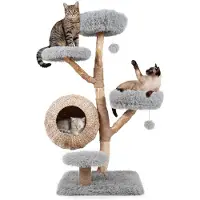 Costway , albero per gatti da 134 cm, a 5 piani, con cuccia, pali per graffiare, pallina appesa e piattaforme imbottite rivestite in peluche, struttura in juta