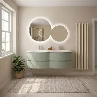 KIAMAMI VALENTINA Mobile bagno sospeso 140 cm curvo verde salvia moderno | Los Angeles