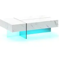 Northix Tavolino da caffè a LED con 3 cassetti, bianco lucido