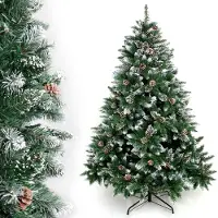 Yorbay 240cm albero di Natale artificiale abete con supporto e pigne reali per la decorazione di Natale albero di Natale con neve riutilizzabile