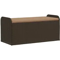 vidaXL Panca con contenitore e cuscini Marrone 115x51x52 cm Poli rattan