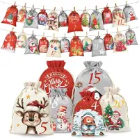 Sonstiges Calendario dell'Avvento da riempire per bambini, disponibile in due dimensioni: 18x13 cm e 15x11 cm, realizzato in iuta, con 24 sacchetti e illustrazioni a tema natalizio