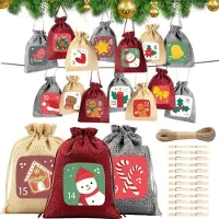 Sonstiges 24 calendari dell'Avvento da riempire, sacchetti di juta di 18 x 13 cm, inclusi fermagli e corda