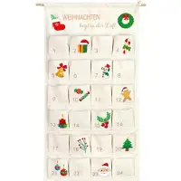 Sonstiges Calendario dell'Avvento riutilizzabile, in tessuto, dimensioni 100 x 50 cm, color beige, con 24 tasche