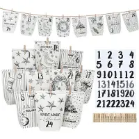 Sonstiges Calendario dell'Avvento con 24 sacchetti, numeri adesivi e graffette per il riempimento, in carta kraft bianca, dimensioni 16x22 cm
