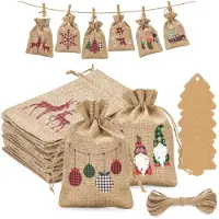 Sonstiges Calendario dell'Avvento con 24 sacchetti di juta, dimensioni 10x15 cm, con ciondolo e corda di juta