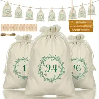 Sonstiges Calendario dell'Avvento da riempire, composto da 24 sacchetti in tessuto, disponibili in 2 dimensioni, completo di graffette e cordoncino, colore beige