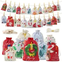 Sonstiges 24 sacchetti per l'avvento, da riempire, disponibili in 2 dimensioni, con numeri da 1 a 24, clip e corda, tessuto, ideali per Natale