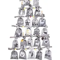Sonstiges Calendario dell'Avvento da riempire, grande, 12x21,5 cm, con 24 sacchetti di tessuto grigi e catena per appenderlo