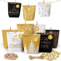 Sonstiges Calendario dell'Avvento da riempire, composto da 24 sacchetti di carta con adesivi numerati e graffette, dimensioni 18x22x6 cm