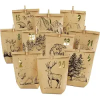 Sonstiges Calendario dell'Avvento Sacchetti da riempire Crafting Nero Natale 24 Motivo Animali della foresta