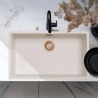 Pure.Sink Lavello da cucina 70x40 cm, colore sand beige, da incasso e da appoggio, modello