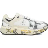 Premiata sneakers da bambina diva in vera pelle scamosciata con inserti in tessuto argento