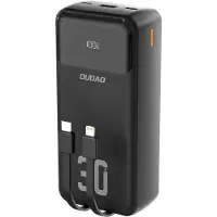 Dudao Power bank ad alta capacità da 30.000 mAh con ricarica rapida da 22,5 W e cavi integrati, colore nero
