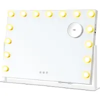 Songmics specchio trucco con luci LED, 58 x 43 cm, 15 lampadine, 3 colori luce, touch, USB-A/USB-C, bianco opaco