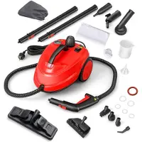Costway Macchina per pulizia a vapore ad alta pressione 2000W con 15 accessori, Pulitore a vapore finestre pavimenti Rosso