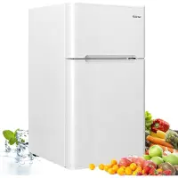 Costway Frigorifero compatto 90 L con luce LED e refrigerazione rapida, Freezer silenzioso separato con 2 ante Bianco