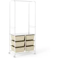 Costway 2 in 1 appendiabiti ingresso in metallo con 6 cassetti con 4 ruote zona appendiabiti, Porta abiti indipendente per camera da letto e soggiorno