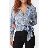 Guess Marciano GUESS Alanis Wrap Ls Blous Floral Paisley Blue Taglia: 36 | Maglie a manica lunga Outlet | Donna | Blu