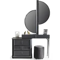 Casa Padrino set di toilette per camera da letto grigio / argento - 1 toilette con specchio e 1 sgabello - Mobili per camera da letto