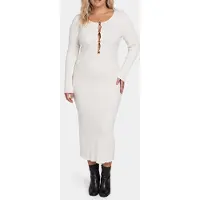 Guess Marciano GUESS Agathe Ribbed Ls Mid Macadamia Taglia: 42 | Abiti Midi Outlet | Donna