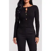 Guess Marciano GUESS Agathe Ribbed Ls Swt Jet Black A996 Taglia: XS | Maglie a manica lunga Outlet | Donna | Nero