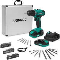 Vonroc Trapano avvitatore a batteria 20V | Incl. 2x batteria 2.0Ah, caricabatterie rapido e 46 accessori in valigetta di lusso