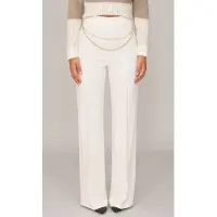 Twinset Pantalone palazzo con cintura in catena, colore bianco
