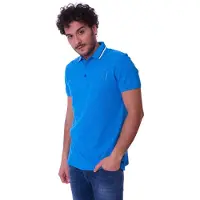 Trussardi Polo con collo a contrasto jeans azzurra, colore azzurro