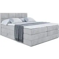ALTDECOR Letto boxspring con 2 materassi e topper - 180x200 cm - ARDENI KING - Velluto grigio chiaro - Letto imbottito con materassi H3 e H4, contenitore e rete a doghe, letto con spazio contenitivo