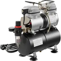 Wiltec Compressore per aerografo AS196 con serbatoio d'aria, pistone a 2 cilindri, pressione massima di 6 bar e spegnimento automatico, per modellismo, tatuaggi, nail art