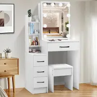 Sonstiges Comò da trucco con illuminazione e sgabello, tavolino da trucco con luce regolabile in termini di colore e intensità, comò per cosmetici con 6 cassetti e 6 scomparti, dimensioni 80x36x130 cm