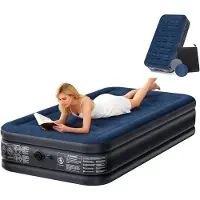QEENTOE Materasso gonfiabile con pompa integrata, autogonfiante in 3 minuti, superficie floccata impermeabile, ideale per campeggio, uso domestico e ospiti, dimensioni 190×99×38 cm