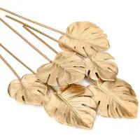 OEM Set di piante Monstera, in plastica, 6 pezzi, dorate, stile bohémien, spose, feste, arredamento