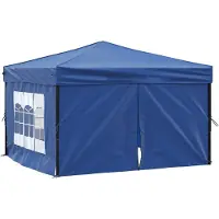 vidaXL Tenda pieghevole per feste con pareti laterali blu 3x3 m