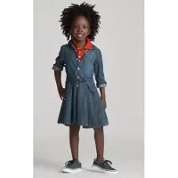 Ralph Lauren per ragazza. 312698860001 Abito chemisier in denim di cotone con cintura (6años= 117/123cm), Blu, Casual, moda per bambini