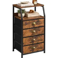 Relaxdays Comodino , dimensioni: 84,5 x 40 x 29 cm, 4 cassetti rivestiti in tessuto, metallo, MDF, ideale per ingresso o camera da letto, comodino in tessuto, colore marrone/nero