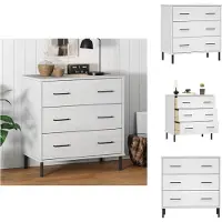 vidaXL Credenza OSLO a 3 cassetti bianca 77x40x79,5 cm in legno massiccio - Cassettiere