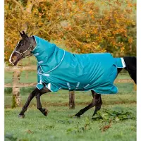 Horseware Amigo Bravo 12 Plus Rain Rug Heavy 400g Storm Green/ Turquoise, Aqua & Blue con parte del collo, dimensioni: 7'0