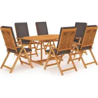 Syfax Set da Pranzo da Giardino 7 pz con Cuscini Grigi Legno di Teak