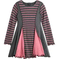 Desigual , Abito svasato a righe, Bambini, Viscosa, Nero, 3/4