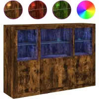 vidaXL Credenze con luci LED 3 pz. Materiale a base di legno di quercia fumé