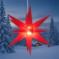 Guru-Shop stella 3D da esterno Kaspar, stella di Natale, stella pieghevole con 18 punte, cavo da 4 m, lampadina LED - Ø 55 cm 230V E14 rosso Aperta, plastica, stella di Natale, stella dell'Avvento